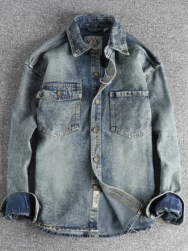 Retro Waed Denim irt Jaet Men's Casual Wear Resistant Spring New Sle American Leisure Workwear Long Sve Button up
Retro Waed Denim irt Jaet Men's Casual Wear Resistant Spring New Sle American Leisure Workwear Long Sve Button up
