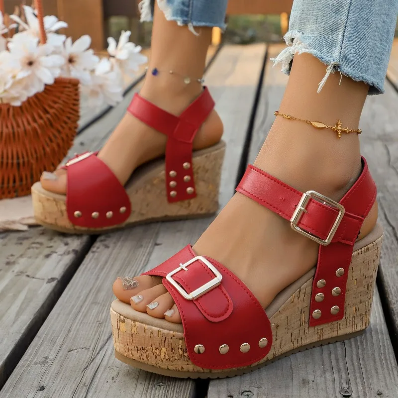Summer New Cork Wedge Studded Sandals, Retro One-Strap Platform Women's Shoes, Vacation Style Super High Heel Open-Toe Shoes
Summer New Cork Wedge Studded Sandals, Retro One-Strap Platform Women's Shoes, Vacation Style Super High Heel Open-Toe Shoes