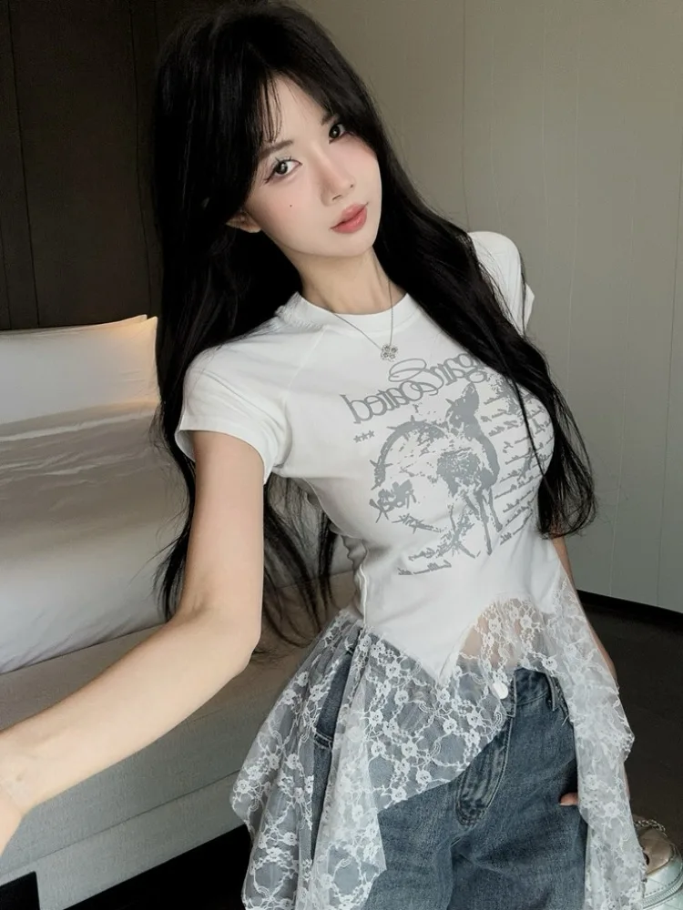 American Retro Spicy Girl Short Sleeve T-Shirt Women's Summer New Design Lace Splice Slim Fit Top Korean Style Citywalk
American Retro Spicy Girl Short Sleeve T-Shirt Women's Summer New Design Lace Splice Slim Fit Top Korean Style Citywalk