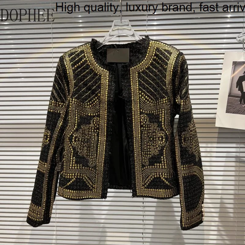 Winter Trendy Autumn Women Outwear High-end Gold Rivets Tweed Coat Streetwear O-neck Long Sleeve Straight Loose Short Jackets
Winter Trendy Autumn Women Outwear High-end Gold Rivets Tweed Coat Streetwear O-neck Long Sleeve Straight Loose Short Jackets