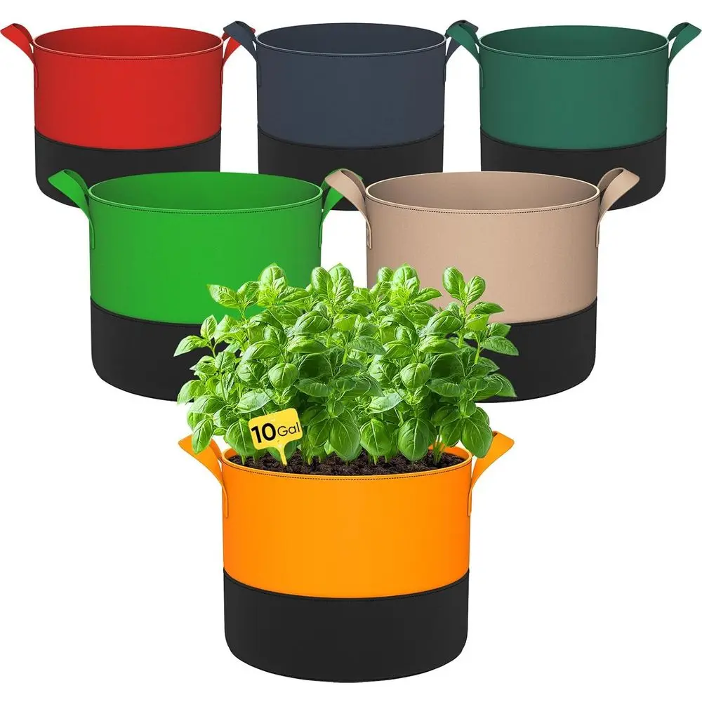 6-Pack 350g Thickened 10 Gallon Colorful Nonwoven Fabric Grow Bags with Handles for Gardening and Planting Vegetables, Fruits, H
6-Pack 350g Thickened 10 Gallon Colorful Nonwoven Fabric Grow Bags with Handles for Gardening and Planting Vegetables, Fruits, H