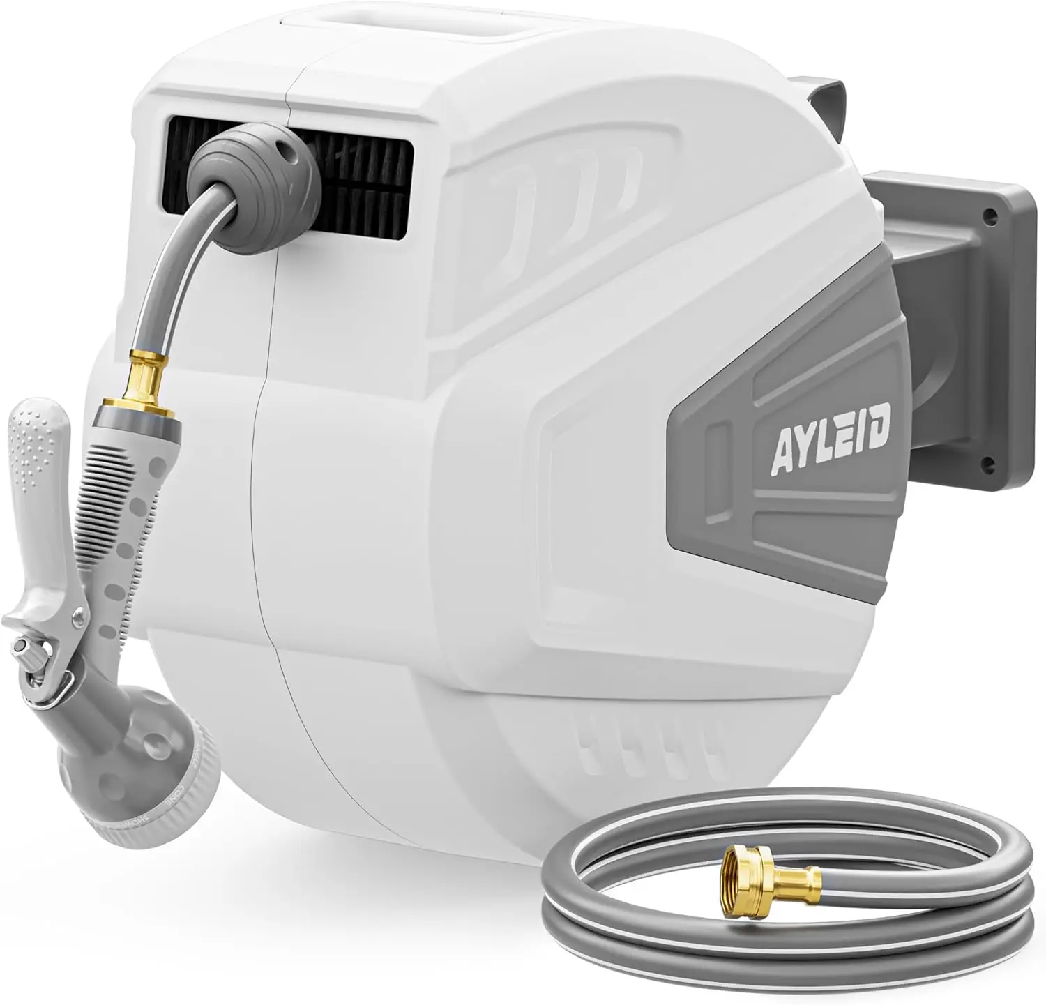 Retractable Garden Hose Reel,1/2 in x 100 ft Wall Mounted Hose Reel, with 9- Function Sprayer Nozzle
Retractable Garden Hose Reel,1/2 in x 100 ft Wall Mounted Hose Reel, with 9- Function Sprayer Nozzle