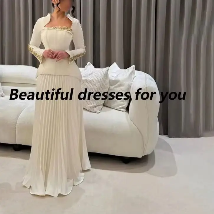 Luxury Crystal Long Sleeves Evening Dress Customized A Line Floor Length Pleat Jersey Square Neck Prom Gown Wedding Party Dress
Luxury Crystal Long Sleeves Evening Dress Customized A Line Floor Length Pleat Jersey Square Neck Prom Gown Wedding Party Dress