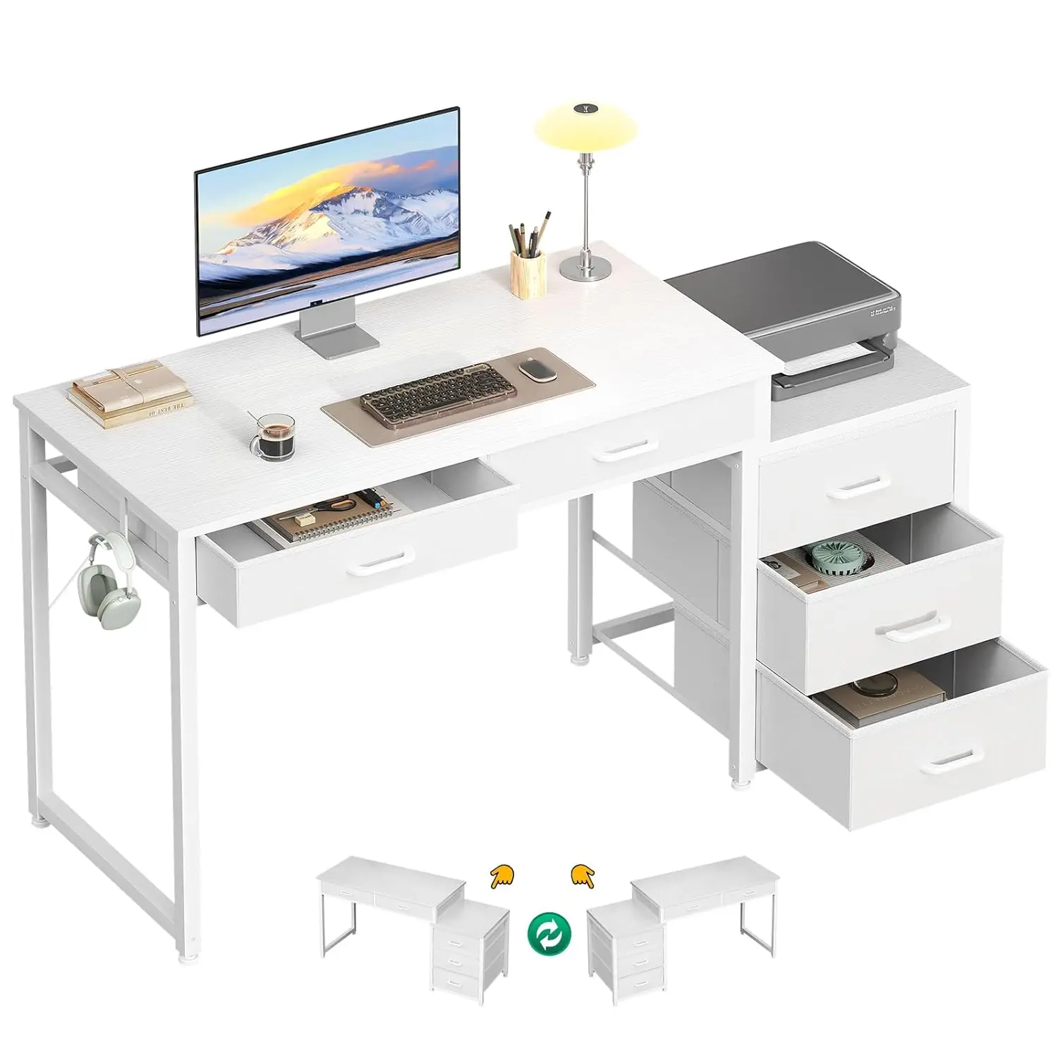 Computer Desk with 5 Drawers, 53 Inch Office Desk for Kids Study, White Vanity Desk for Girls Dressing Room, Small, Customized
Computer Desk with 5 Drawers, 53 Inch Office Desk for Kids Study, White Vanity Desk for Girls Dressing Room, Small, Customized