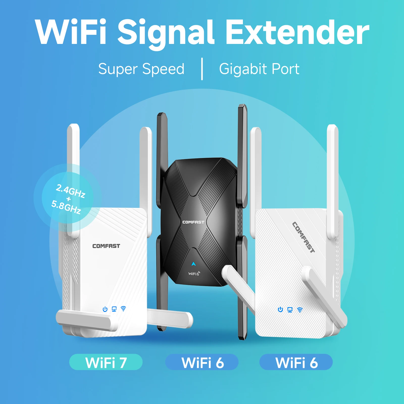 Comfast AX3000 WiFi Extender Repeater WiFi6/7 Dual Band 2.4G/5GHz Signal Booster Router Long Range cover Network Amplifier
Comfast AX3000 WiFi Extender Repeater WiFi6/7 Dual Band 2.4G/5GHz Signal Booster Router Long Range cover Network Amplifier