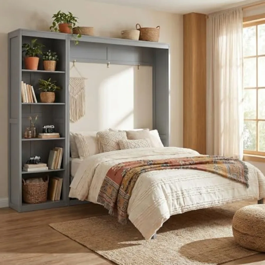 Space-Saving Gray Murphy Bed Queen Size with Adjustable Storage Shelves, Multifunctional Foldable Wall Bed for Small Spaces Stu
Space-Saving Gray Murphy Bed Queen Size with Adjustable Storage Shelves, Multifunctional Foldable Wall Bed for Small Spaces Stu