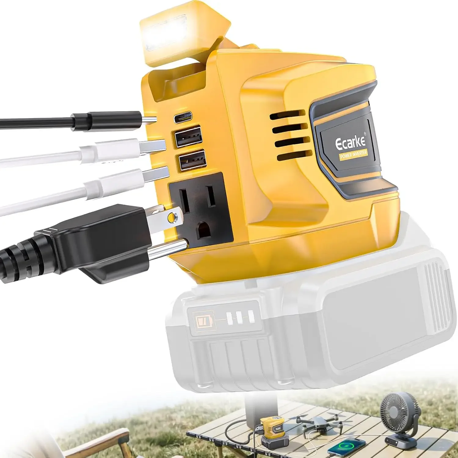 200W Portable Power Inverter For 20V Batteries – AC Outlet With USB Ports & LED Light
200W Portable Power Inverter For 20V Batteries – AC Outlet With USB Ports & LED Light