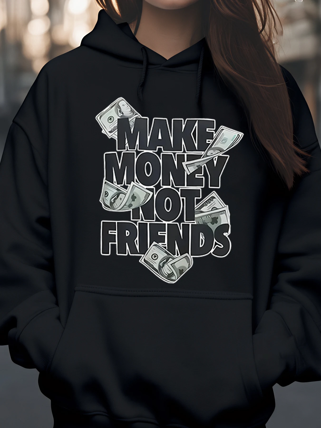 Толстовка с принтом «Сделай деньги, а не друзья», повседневная уличная одежда для женщин и мужчин, модный наряд унисекс
Толстовка с принтом «Сделай деньги, а не друзья», повседневная уличная одежда для женщин и мужчин, модный наряд унисекс