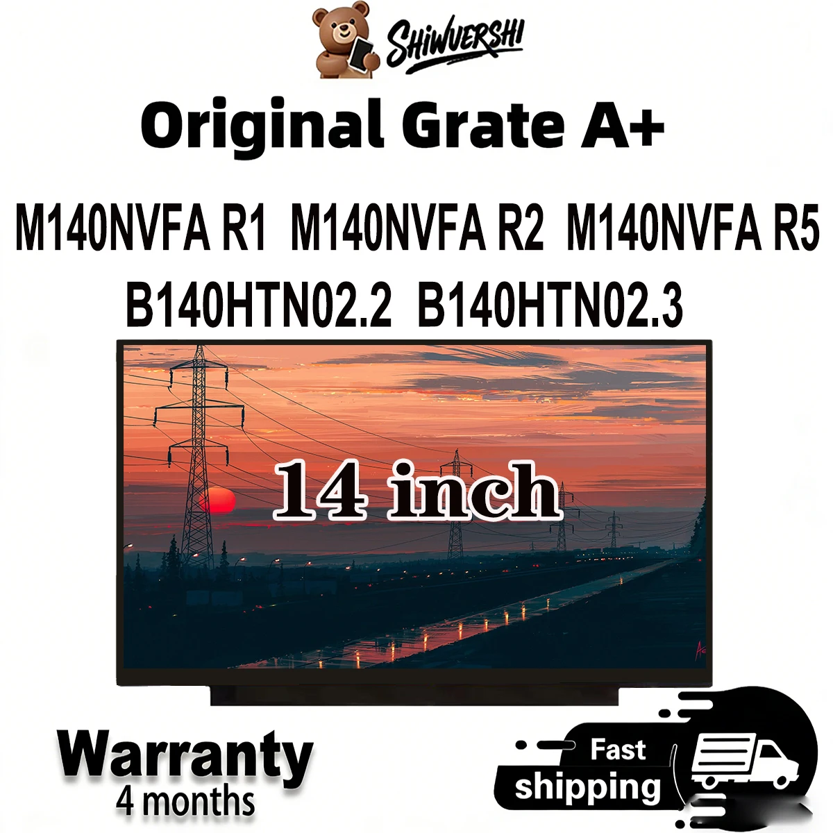 Original New A+ 14 inch Slim Laptop Lcd Screen Panel M140NVFA R1 M140NVFA R2 M140NVFA R5 B140HTN02.2 B140HTN02.3
