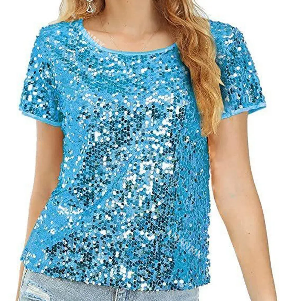 Новая женская футболка с круглым вырезом и коротким рукавом, полностью расшитая блестками, в европейском и американском стиле, для лета и дискотек
Новая женская футболка с круглым вырезом и коротким рукавом, полностью расшитая блестками, в европейском и американском стиле, для лета и дискотек