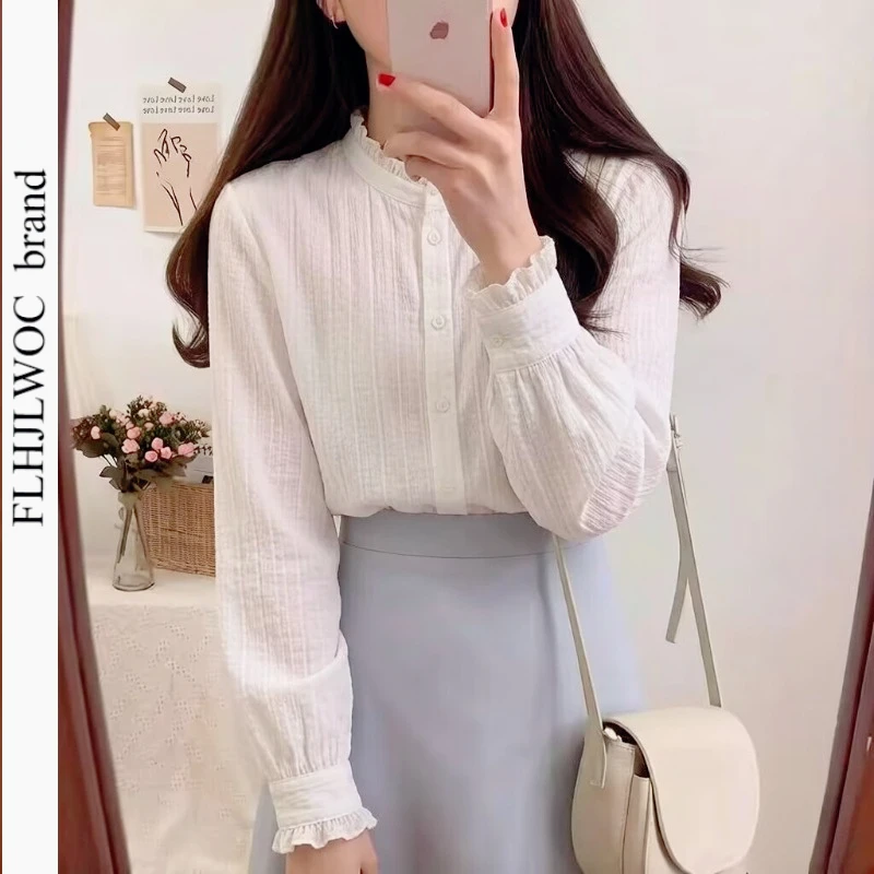 Cotton Tops Blouses New Elegant Long Sleeve Elegant Woman Cute Girls Solid Retro Vintage Stand Collars Button White Lace Shirts
Cotton Tops Blouses New Elegant Long Sleeve Elegant Woman Cute Girls Solid Retro Vintage Stand Collars Button White Lace Shirts