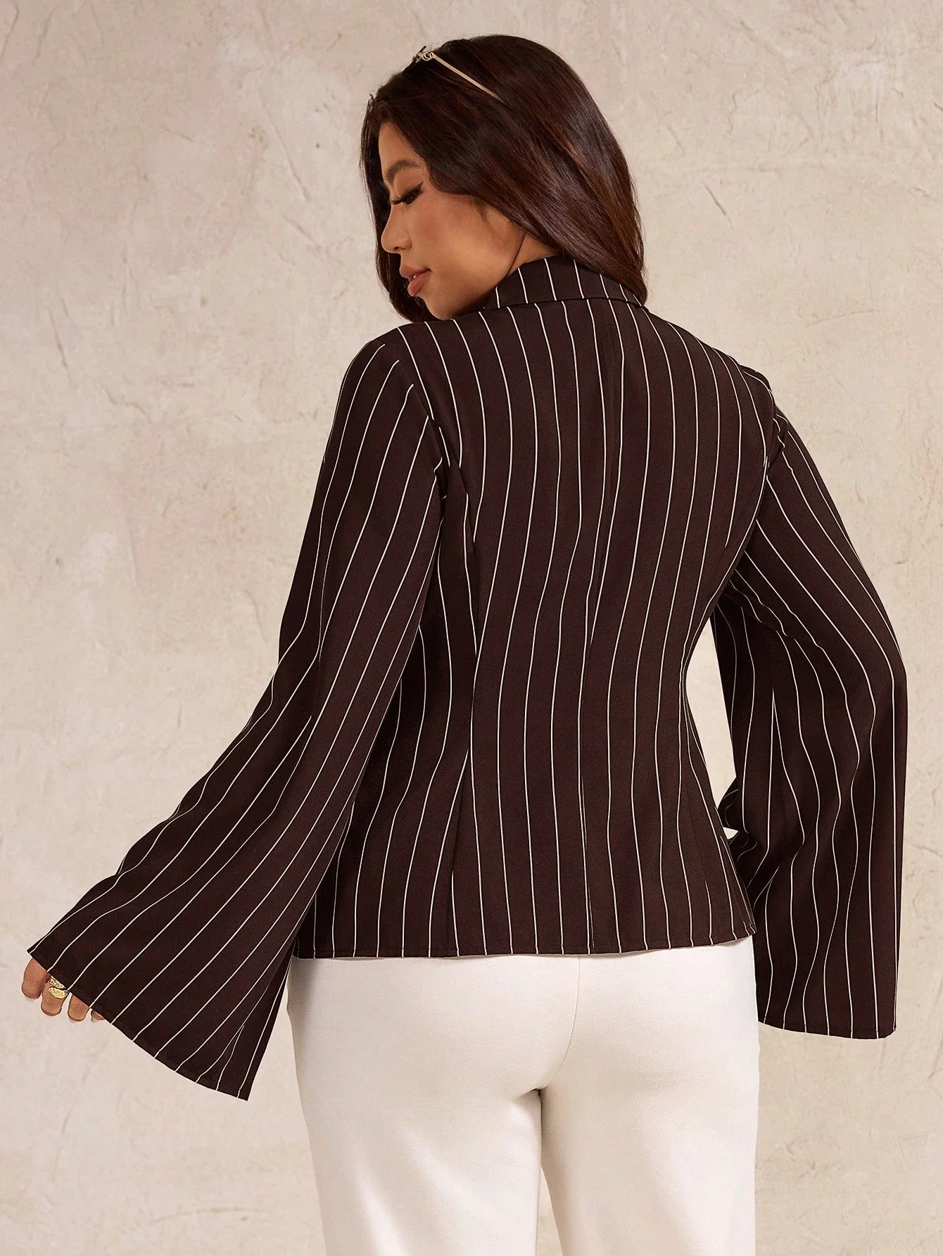 Women's Striped Notched Collar Lace Trim Button Front Flare Sleeve Shirt Business Casual
Women's Striped Notched Collar Lace Trim Button Front Flare Sleeve Shirt Business Casual