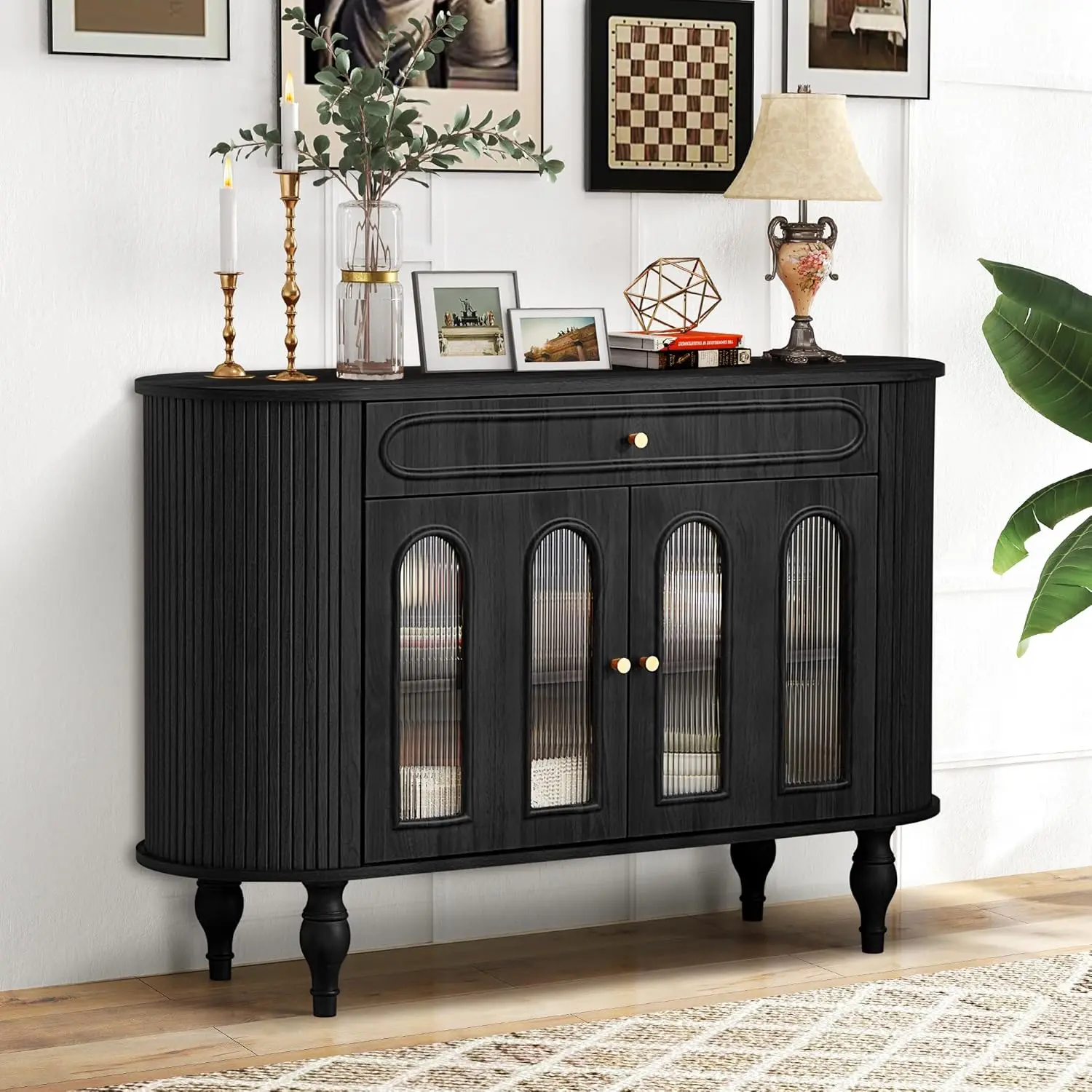 47'' Fluted Sideboard Cabinet with Drawer Tambour Door, Modern Storage Credenza for Living Dining Kitchen, Black, Customized
47'' Fluted Sideboard Cabinet with Drawer Tambour Door, Modern Storage Credenza for Living Dining Kitchen, Black, Customized