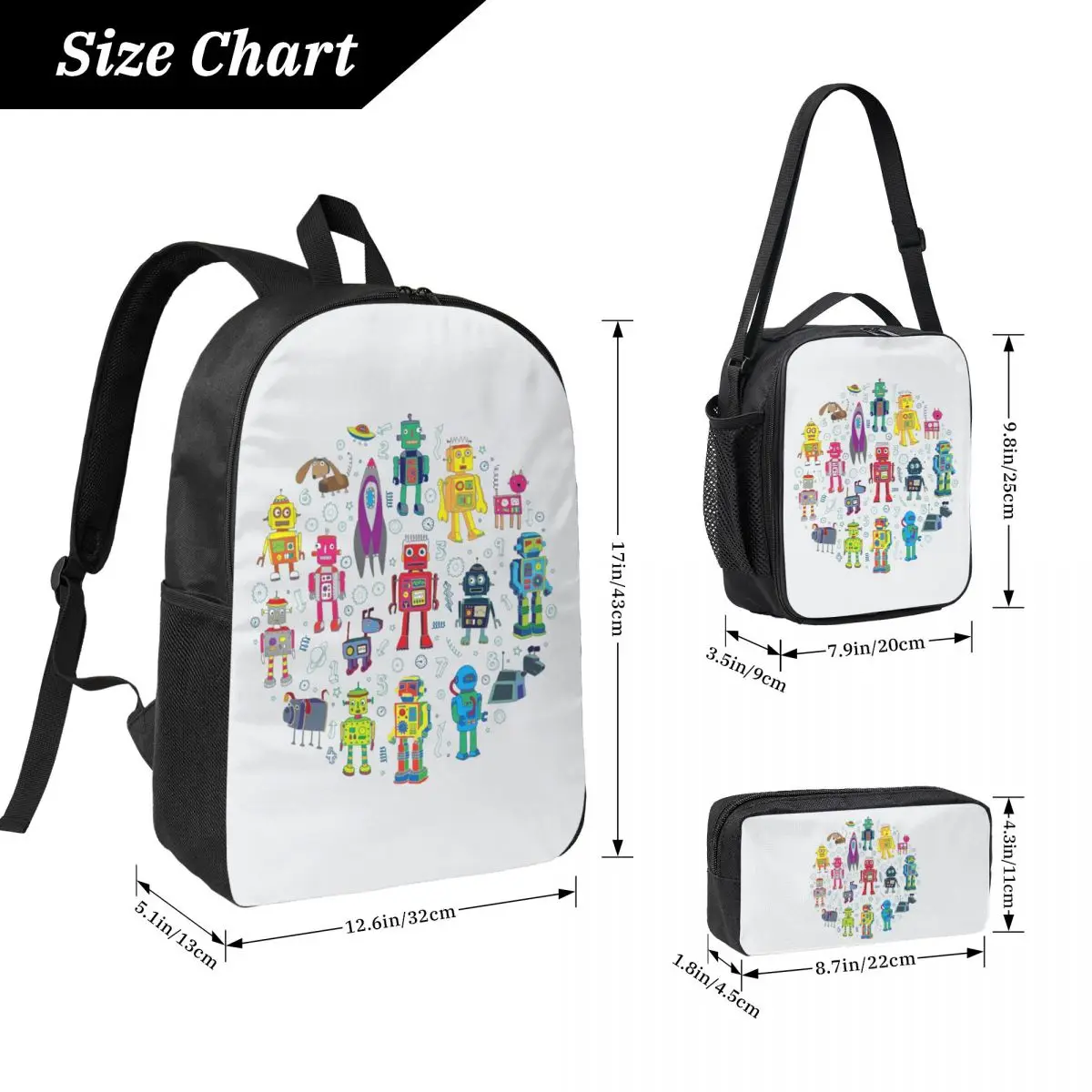 Robots In Space - Grey Backpack Student Boys Girls BookBag School Bag Laptop Shoulder Bags 3ps Insulated Lunch Bag Pencil Case
Robots In Space - Grey Backpack Student Boys Girls BookBag School Bag Laptop Shoulder Bags 3ps Insulated Lunch Bag Pencil Case