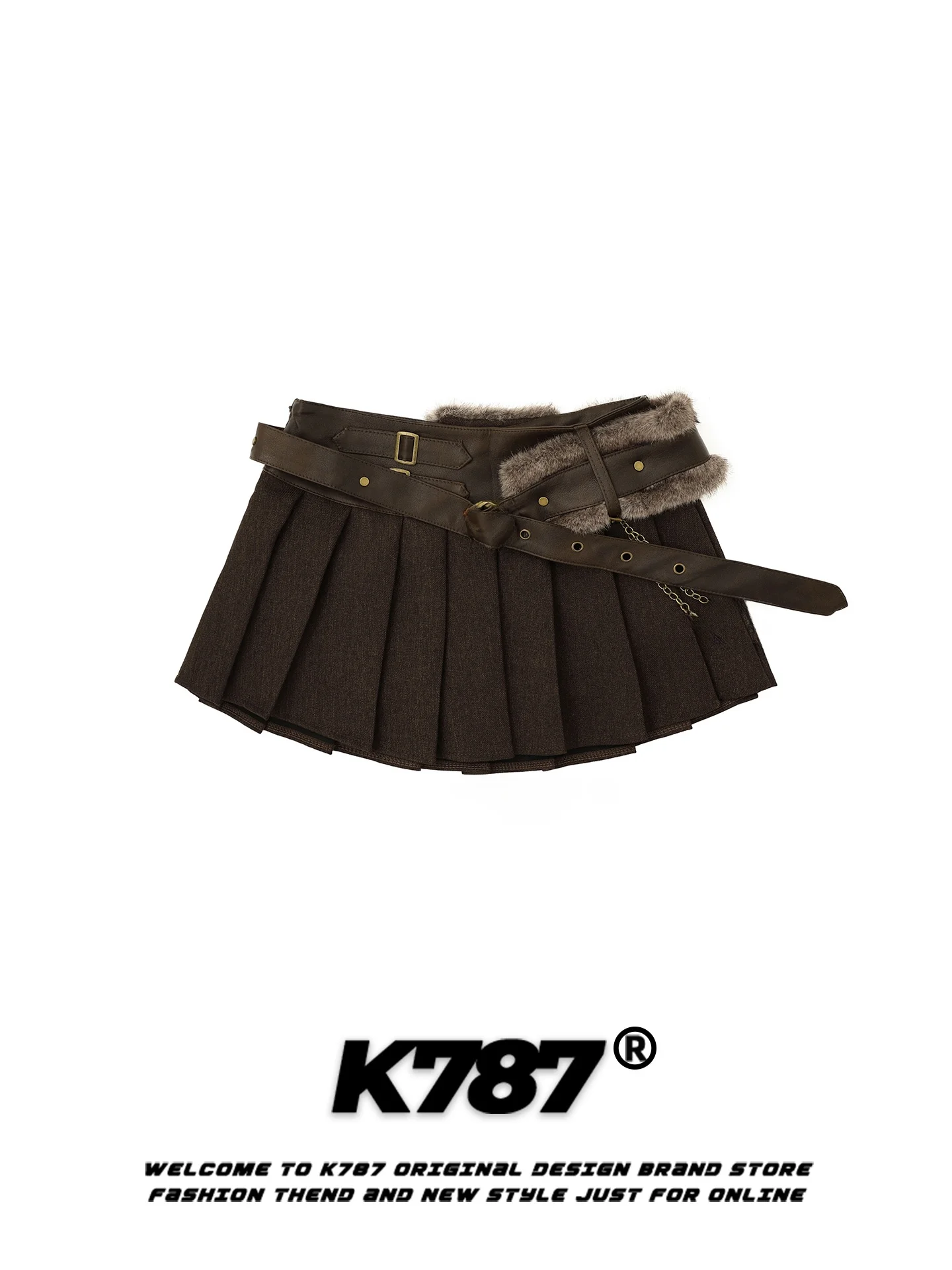 K787 American Retro Belt Chain Brown f Skirt Women's High Waist Slimming Younger Spicy Girl Pleated A-Line ort Skirt
K787 American Retro Belt Chain Brown f Skirt Women's High Waist Slimming Younger Spicy Girl Pleated A-Line ort Skirt