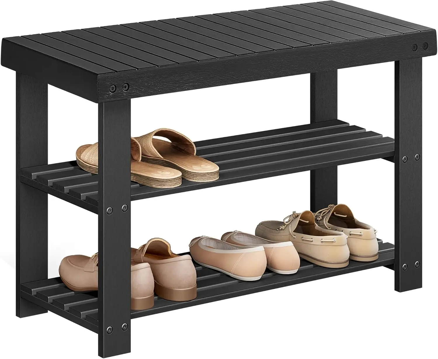 3-Tier Bamboo Shoe Rack Bench, Entryway Storage Organizer Holds 286 lb, for Home Entry Bathroom Bedroom in Ink Black
3-Tier Bamboo Shoe Rack Bench, Entryway Storage Organizer Holds 286 lb, for Home Entry Bathroom Bedroom in Ink Black