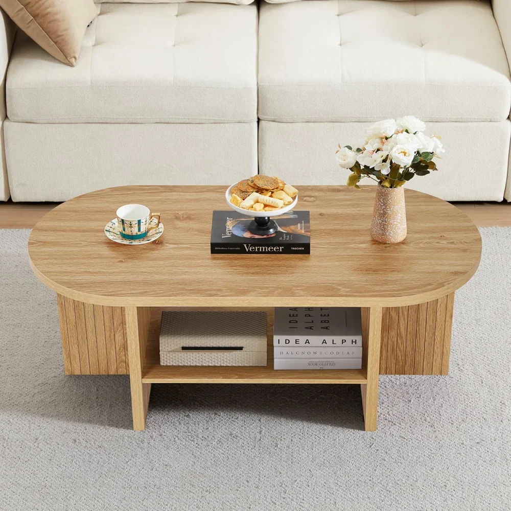 Coffee Table with Storage, Oval Coffee Tables for Living Room, Farmhouse Fluted Coffee Table with Large Storage Shelf
Coffee Table with Storage, Oval Coffee Tables for Living Room, Farmhouse Fluted Coffee Table with Large Storage Shelf