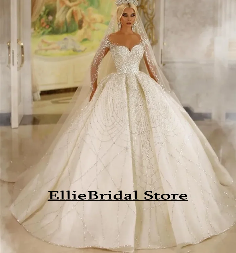 Elegant Dubai Wedding Dresses For Women 2025 Sequin Beaded Arabic Bridal Gowns Long Sleeves vestido de noiva Customized
Elegant Dubai Wedding Dresses For Women 2025 Sequin Beaded Arabic Bridal Gowns Long Sleeves vestido de noiva Customized