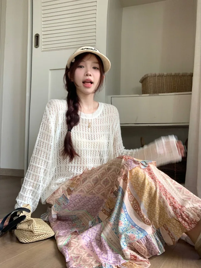 Retro Women's Summer Slimming Ethnic Style Half Skirt Loose Hollow round Neck Cover up Two Piece Set Breathable Comfortable
Retro Women's Summer Slimming Ethnic Style Half Skirt Loose Hollow round Neck Cover up Two Piece Set Breathable Comfortable