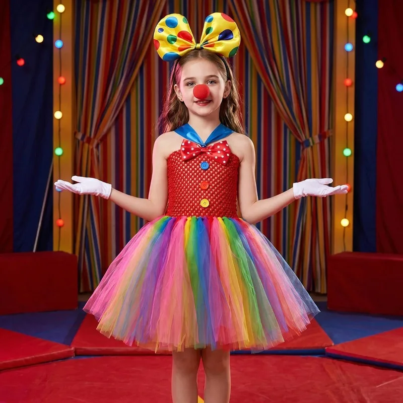 Halloween Cosplay Costume Clown Rainbow Mesh Puff Dress Accessories Suits Performance Party Role Playing Outfits for Girls
Halloween Cosplay Costume Clown Rainbow Mesh Puff Dress Accessories Suits Performance Party Role Playing Outfits for Girls