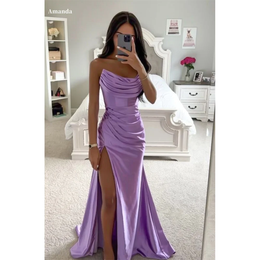 Amanda Side High Split Satin Mermaid robes de soirée Straples Evening Dresses Floor-Length Valentines Day Pleats Wedding Dress
Amanda Side High Split Satin Mermaid robes de soirée Straples Evening Dresses Floor-Length Valentines Day Pleats Wedding Dress