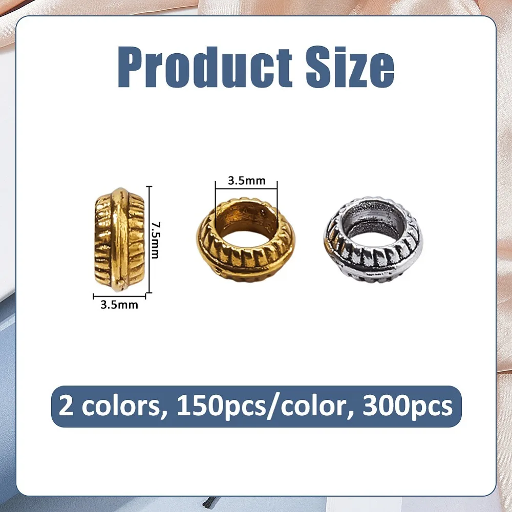 300Pcs 2 Colors Style Alloy Spacer Beads Flat Round Mixed Color 7.5x3.5mm Hole: 3.5mm 150pcs/color
300Pcs 2 Colors Style Alloy Spacer Beads Flat Round Mixed Color 7.5x3.5mm Hole: 3.5mm 150pcs/color