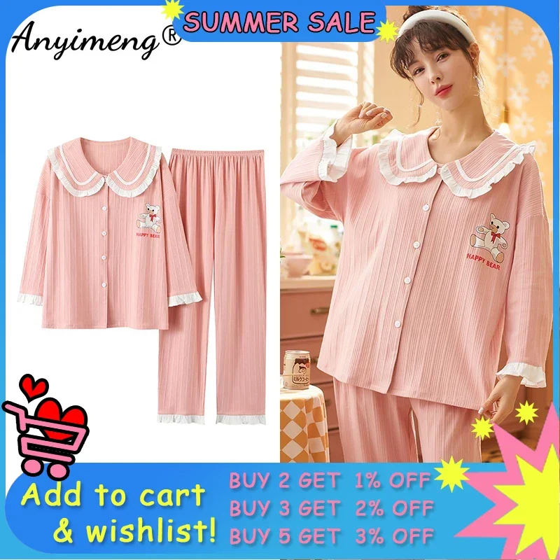 Autumn Winter Fashion Soft Cotton Sleepwear for Young Lady Cartoon Pijamas Girls Loungewear Turn-down Collar Pajamas for Women
Autumn Winter Fashion Soft Cotton Sleepwear for Young Lady Cartoon Pijamas Girls Loungewear Turn-down Collar Pajamas for Women