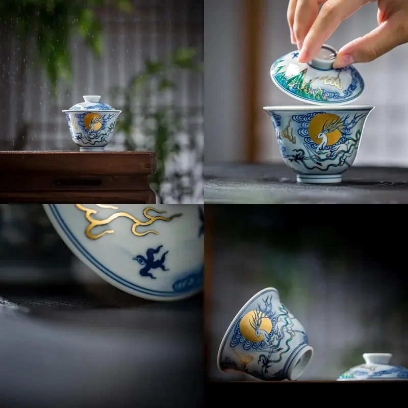 【CHIMU HOME】Hand Painted Blue and White Porcelain Gaiwan with Gold Accents, Traditional Chinese Bowl with Lid & Saucer
【CHIMU HOME】Hand Painted Blue and White Porcelain Gaiwan with Gold Accents, Traditional Chinese Bowl with Lid & Saucer