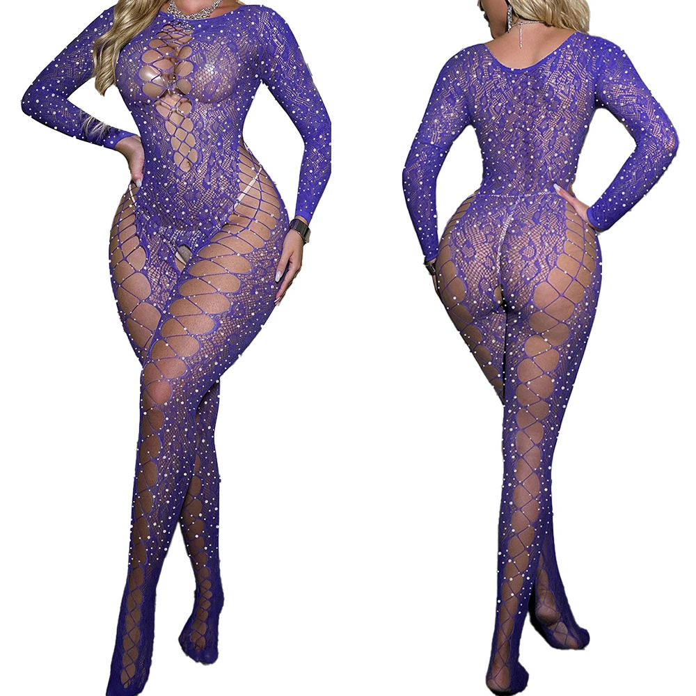 Women's Sexy Rhinestone Fishnet Bodysuit Clubwear Long-Sleeved One-piece Openwork Cut-out Sparkle Catsuit Jumpsuit Bodystockings
Women's Sexy Rhinestone Fishnet Bodysuit Clubwear Long-Sleeved One-piece Openwork Cut-out Sparkle Catsuit Jumpsuit Bodystockings
