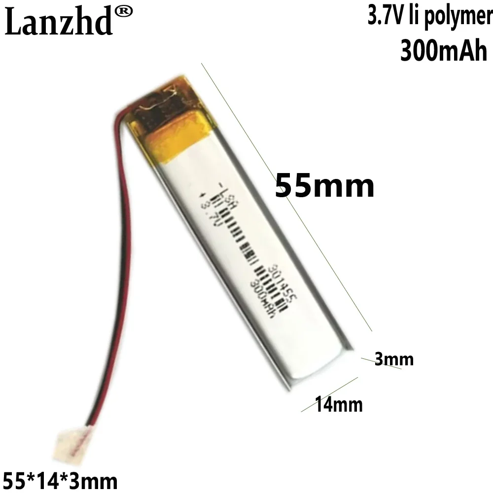 3.7V Li Polymer lithium battery 300MAH For Bluetooth headphones, point-reading pen, translation pen, battery 301455 55*14mm
3.7V Li Polymer lithium battery 300MAH For Bluetooth headphones, point-reading pen, translation pen, battery 301455 55*14mm