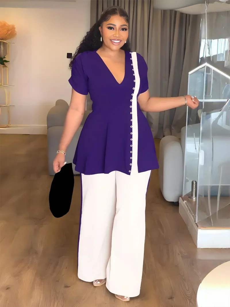 GUWU African Women's Set Short Sleeve V-neck Button T-Shirt + Wide Leg Pants Fashion OL Work Two 2 Piece Set Outfit
GUWU African Women's Set Short Sleeve V-neck Button T-Shirt + Wide Leg Pants Fashion OL Work Two 2 Piece Set Outfit