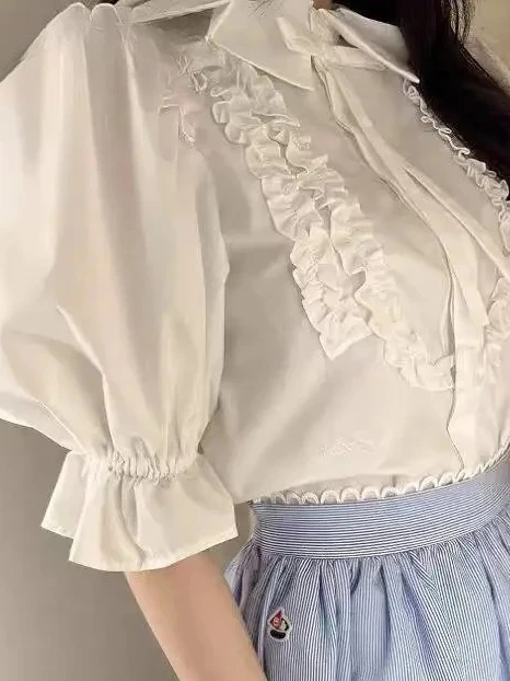 Japanese Style 2026 New Bubble Short Sleeve Top Solid Color Shirt Versatile Shirred Lace Collar Sweet Girl's All-match Blouse
Japanese Style 2026 New Bubble Short Sleeve Top Solid Color Shirt Versatile Shirred Lace Collar Sweet Girl's All-match Blouse