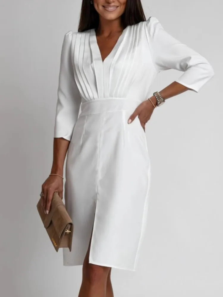 Women's Elegant Style Slim Dress Summer V-neck Mid-waist Split Long-sleeved Fashion Temperament Simple Solid Color Hip Skirt
Women's Elegant Style Slim Dress Summer V-neck Mid-waist Split Long-sleeved Fashion Temperament Simple Solid Color Hip Skirt