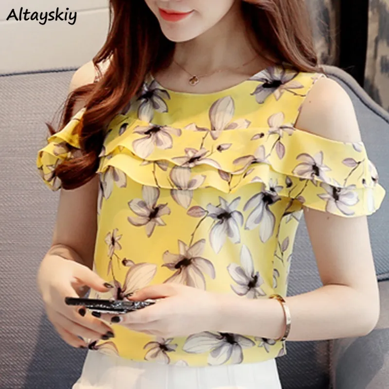 Floral Blouses for Women Young Female All-match Korean Style Summer Short Sleeve Off Shoulder O-neck Niche Ins Thin Fit Elegant 
Floral Blouses for Women Young Female All-match Korean Style Summer Short Sleeve Off Shoulder O-neck Niche Ins Thin Fit Elegant