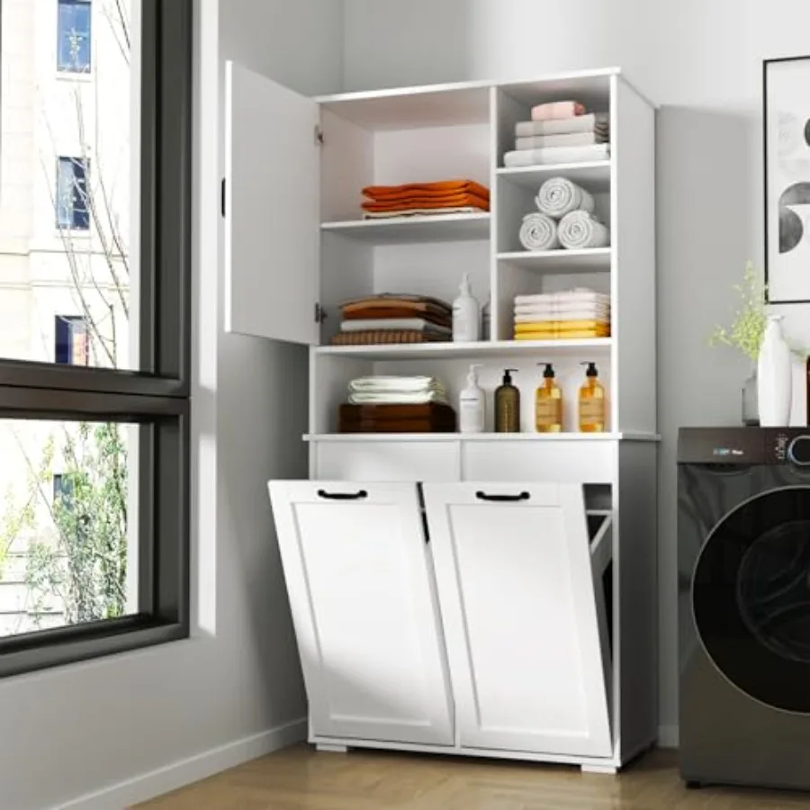 Tall Laundry Cabinet with Double Tilt Out Laundry Hamper, Freestanding Floor Bathroom Cabinet with 12 * 2 Gallon Laundry Storag
Tall Laundry Cabinet with Double Tilt Out Laundry Hamper, Freestanding Floor Bathroom Cabinet with 12 * 2 Gallon Laundry Storag