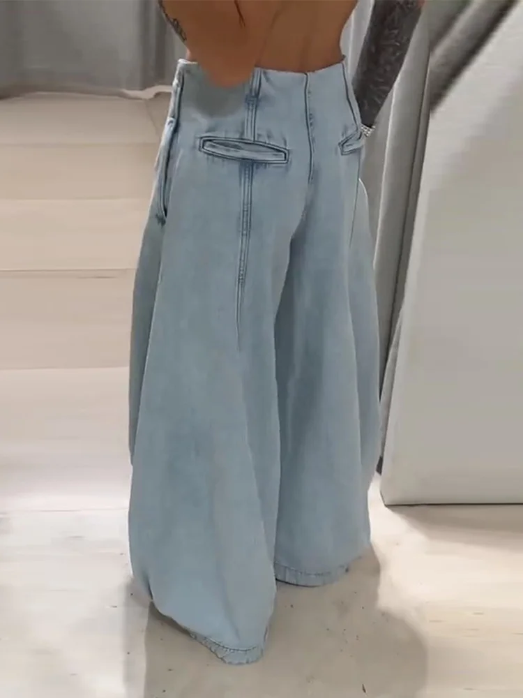 Waist-Cinching Side-Zipped Women's Jeans Wide-Leg Blue Pants High Street Chic Vintage Patchwork Trousers Fashion Girls Outwear
Waist-Cinching Side-Zipped Women's Jeans Wide-Leg Blue Pants High Street Chic Vintage Patchwork Trousers Fashion Girls Outwear