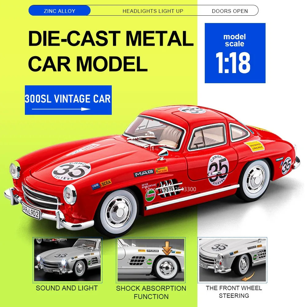 1:18 300SL 500K Car Model Toy Doors Opened Sound Light Models Pull Back Shock Absorption Vehicle for Boyfriend Birthday Presents
1:18 300SL 500K Car Model Toy Doors Opened Sound Light Models Pull Back Shock Absorption Vehicle for Boyfriend Birthday Presents