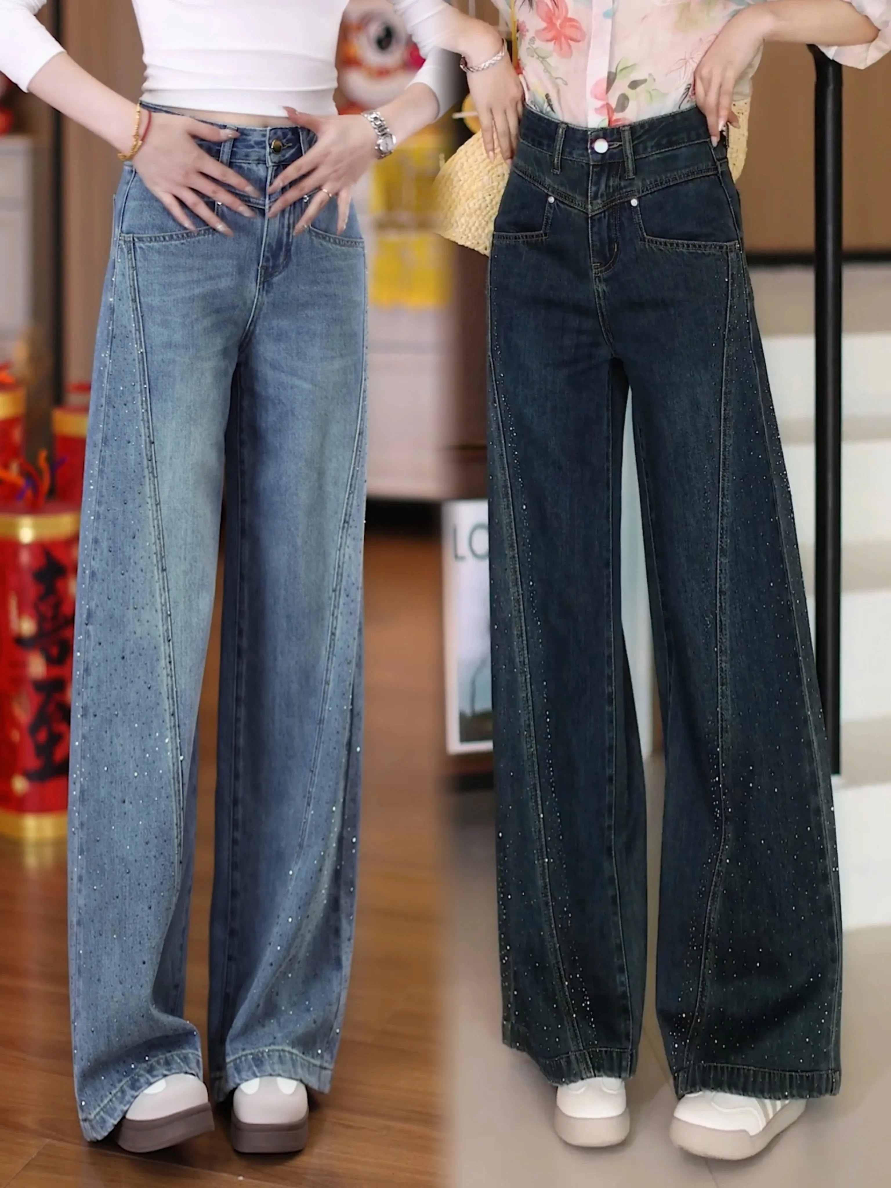 Tianxing Rhinestone Denim Pants 2026 New Women's Wide Leg Nine-Piece Pants High Waist Casual Jeans Female Fashion Trend
Tianxing Rhinestone Denim Pants 2026 New Women's Wide Leg Nine-Piece Pants High Waist Casual Jeans Female Fashion Trend