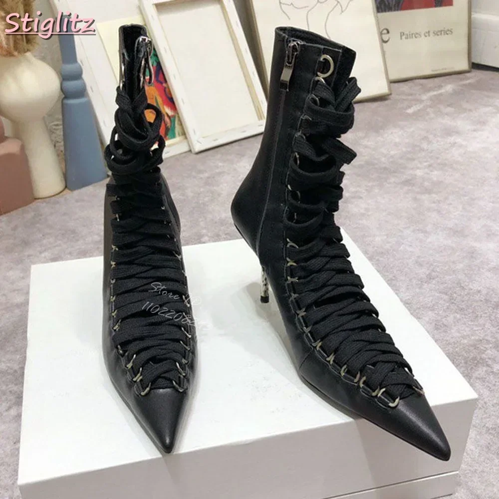 Sexy Hollow Catwalk Sandals Pointed Toe Lace-up Metal High Heels Cross-tied Stilettos Boots 2025 Spring Women New Fashion Shoes
Sexy Hollow Catwalk Sandals Pointed Toe Lace-up Metal High Heels Cross-tied Stilettos Boots 2025 Spring Women New Fashion Shoes