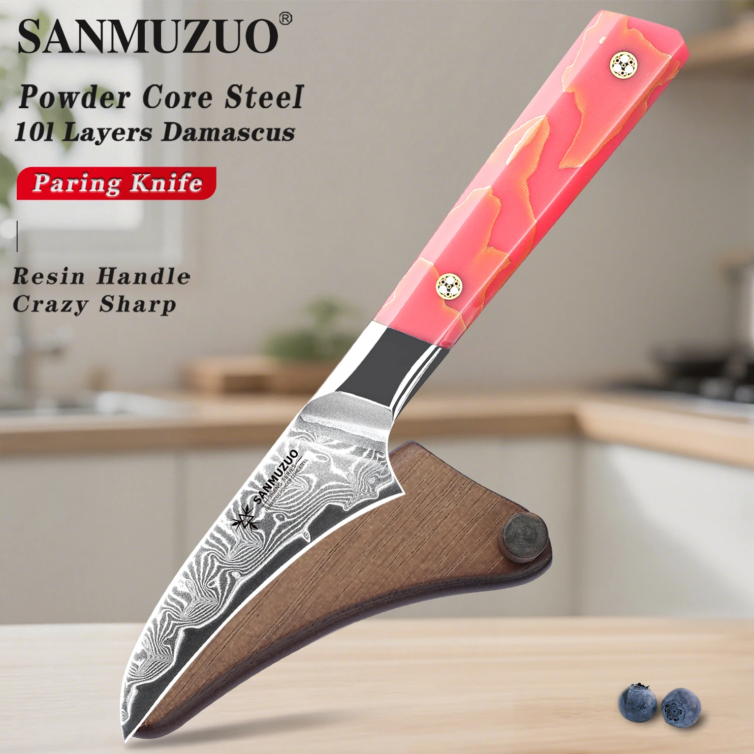 SANMUZUO 3.5 Inch Paring Knife - SHENG Series - Damascus Powder Steel Kitchen Fruit Vegetable Knife with Resin Handle
SANMUZUO 3.5 Inch Paring Knife - SHENG Series - Damascus Powder Steel Kitchen Fruit Vegetable Knife with Resin Handle