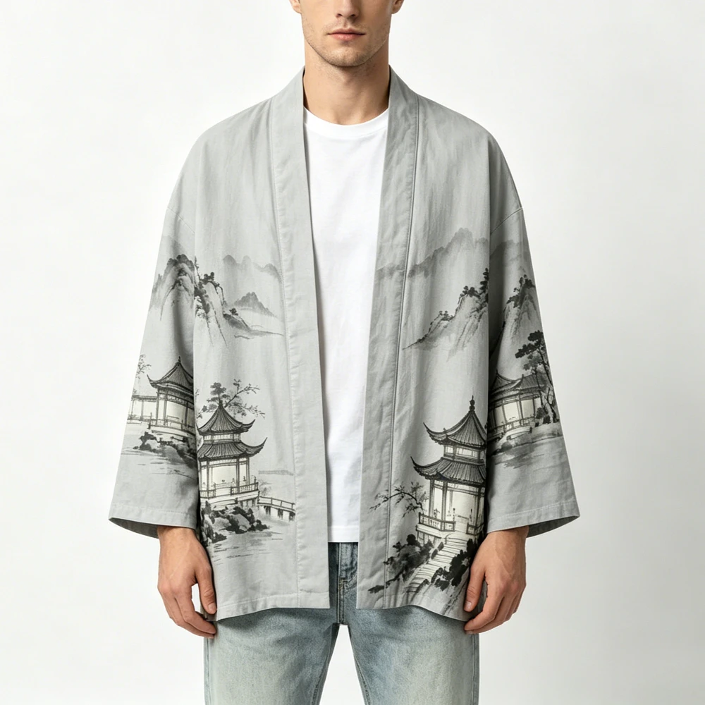 Japanese Chinese Style Ink Painting Kimono Unisex Cotton Loose Cardigan Mountain Art Print Beach Cover Up Vintage Retro Robe
Japanese Chinese Style Ink Painting Kimono Unisex Cotton Loose Cardigan Mountain Art Print Beach Cover Up Vintage Retro Robe