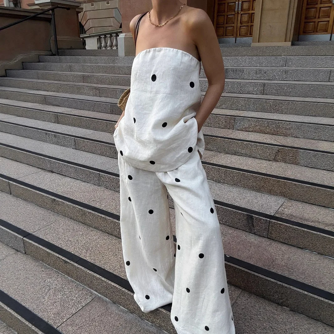 Women's Co-ord Set 2025 - Polka Dot Tube Top & High-Waist Pants European Summer Outfit Scattered Print
Women's Co-ord Set 2025 - Polka Dot Tube Top & High-Waist Pants European Summer Outfit Scattered Print