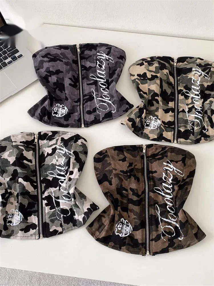 Camouflage Hot Girl Camis Women Summer American Fashion Zipper Mini Bustier Strapless Newest Edgy Streetwear Tank Tops
Camouflage Hot Girl Camis Women Summer American Fashion Zipper Mini Bustier Strapless Newest Edgy Streetwear Tank Tops