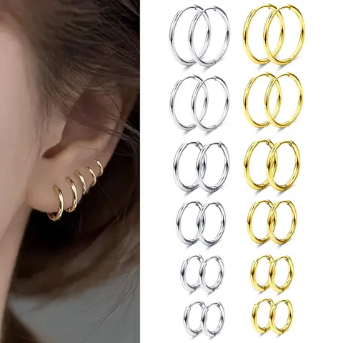 6 Pairs 6 Sizes 18G Small Hoop Earrings Tiny Cartilage Helix Daith Tragus Huggie Earrings Ear Piercing Jewelry Sleeper Ear Hoops