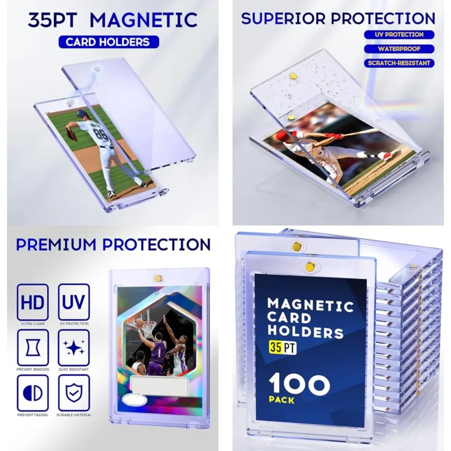 100ct Magnetic Card Holder, 35pt One Touch Card Holder, U-V Protectors Hard Plastic for Trading Cards, Magnet Case, Sports, Gam
100ct Magnetic Card Holder, 35pt One Touch Card Holder, U-V Protectors Hard Plastic for Trading Cards, Magnet Case, Sports, Gam