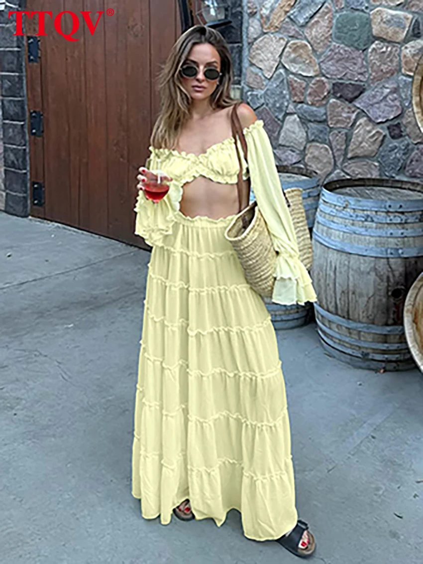 TTQV Sexy Loose Yellow 2 Pieces Set For Woman 2026 Fashion Long Sleeve Crop Top With High Waist Maxi Skirt Set Female Clothing
TTQV Sexy Loose Yellow 2 Pieces Set For Woman 2026 Fashion Long Sleeve Crop Top With High Waist Maxi Skirt Set Female Clothing