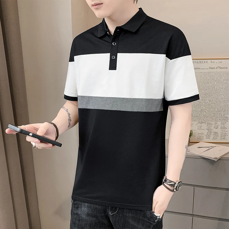 Korean Striped Spliced T-shirts Men's Clothing Contrasting Colors Chic Short Sleeve Summer Lapel Youthful Vitality Polo Shirts
Korean Striped Spliced T-shirts Men's Clothing Contrasting Colors Chic Short Sleeve Summer Lapel Youthful Vitality Polo Shirts