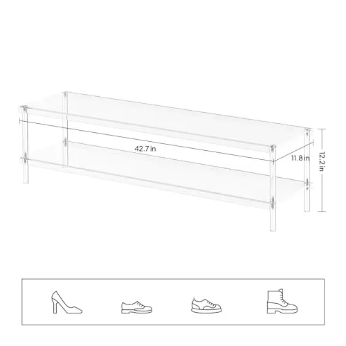 Clear Acrylic Two-Shelf Shoe Storage Bench For Hallway Or Closet, 42.7” Long × 11.8” Wide × 12.2” High, Tool-Free Setup
Clear Acrylic Two-Shelf Shoe Storage Bench For Hallway Or Closet, 42.7” Long × 11.8” Wide × 12.2” High, Tool-Free Setup