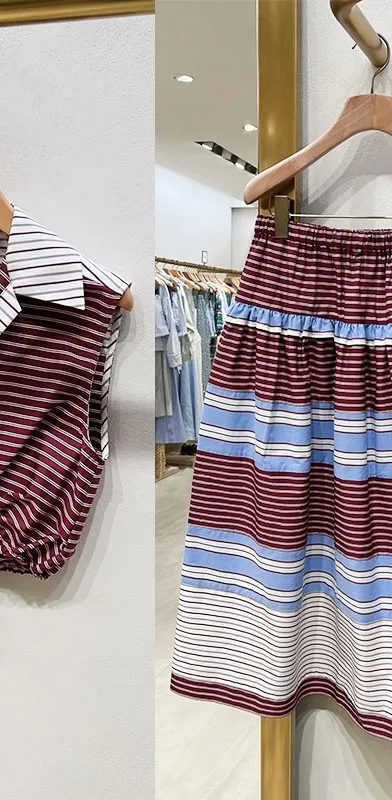 Women's Fashion Ensemble Striped Sleeveless Turn-Down Collar Top + A-Line Long Skirt 2026 Summer New
Women's Fashion Ensemble Striped Sleeveless Turn-Down Collar Top + A-Line Long Skirt 2026 Summer New