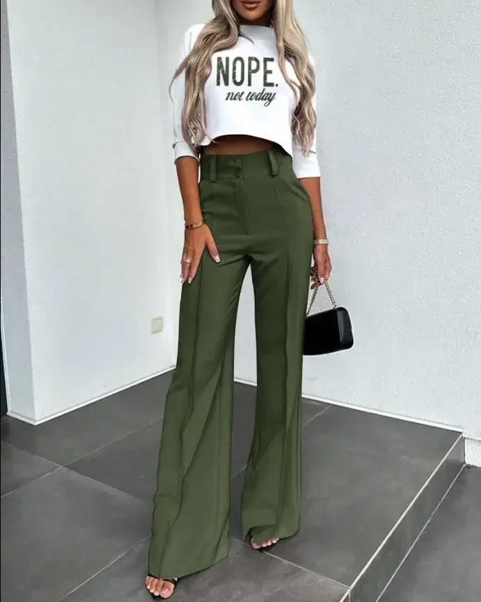 Women Elegant O-Neck Two Piece Sets Loose Half Sleeve Print Crop Tops Summer Autumn Straight Long Pants Set Solid Button Pocket
Women Elegant O-Neck Two Piece Sets Loose Half Sleeve Print Crop Tops Summer Autumn Straight Long Pants Set Solid Button Pocket